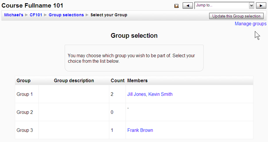 Group Selection module