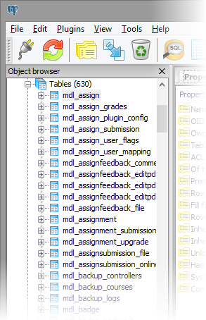Database tables - faded