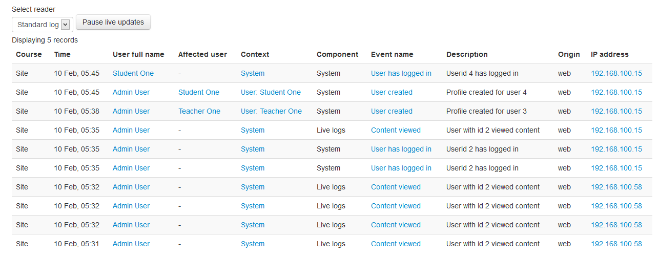 Live logs