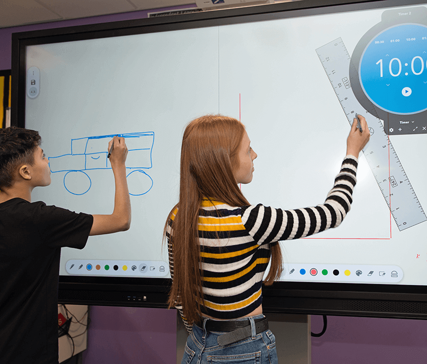 Students using the functions built into an interactive screen. Source: Promethean website.